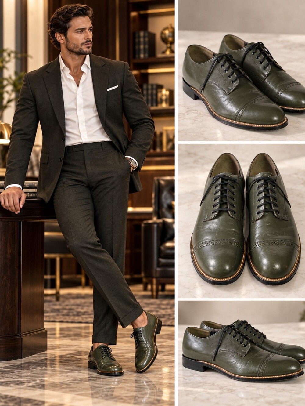 Stacy Adams Men's Leather Cap Toe Oxford Dress Shoes Olive Green Size 11